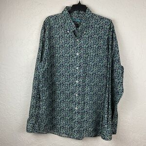 Men’s Alan Flusser Navy Blue Purple Green Paisley Long Sleeve Button Down Shirt